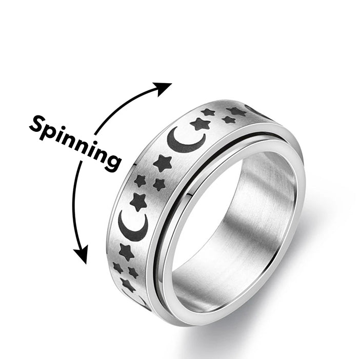 Dreh-Ring | Stilvoll | Beruhigend | Langlebig | Vielseitig | Leicht | Anti-Stress-Mond & Sterne-6-Luzern Mode