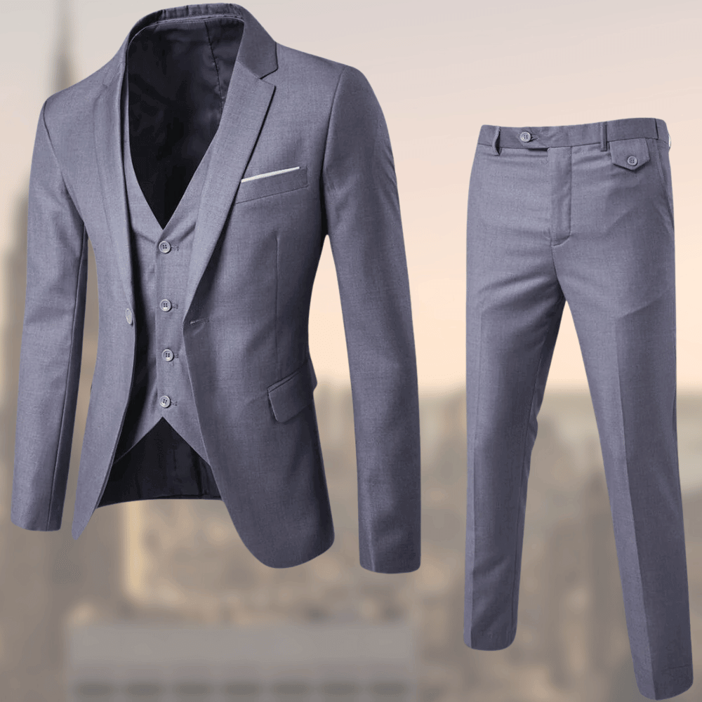 Herren Anzug Set Slim Fit Business Hochzeit dreiteilig-Grau-S-Luzern Mode
