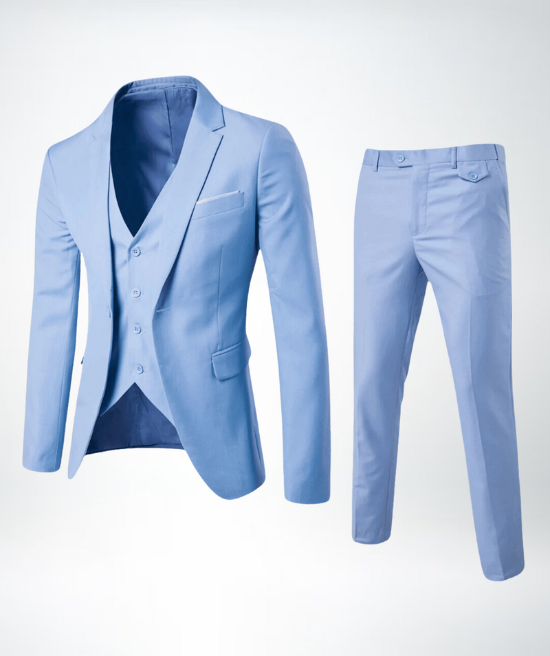 Herren Anzug Set Slim Fit Business Hochzeit dreiteilig-Hellblau-S-Luzern Mode