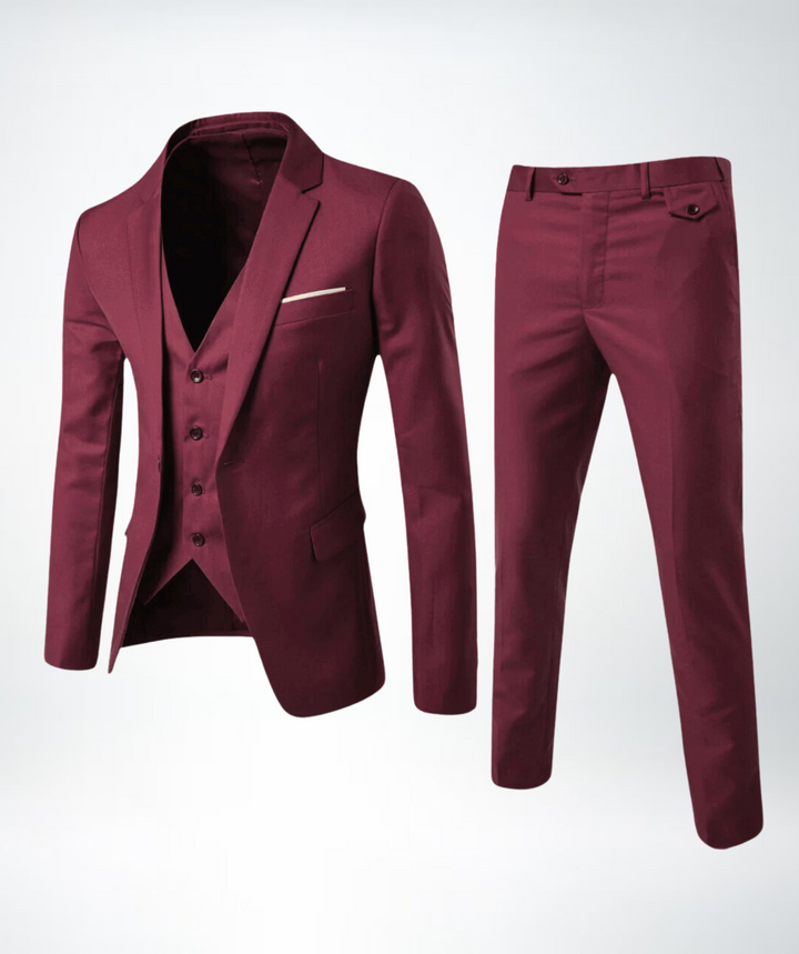 Herren Anzug Set Slim Fit Business Hochzeit dreiteilig-Rot-S-Luzern Mode
