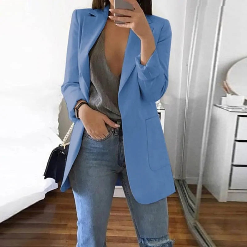 Damen Blazer Elegant Business Casual für Büro und Alltag-Blau-S-Luzern Mode