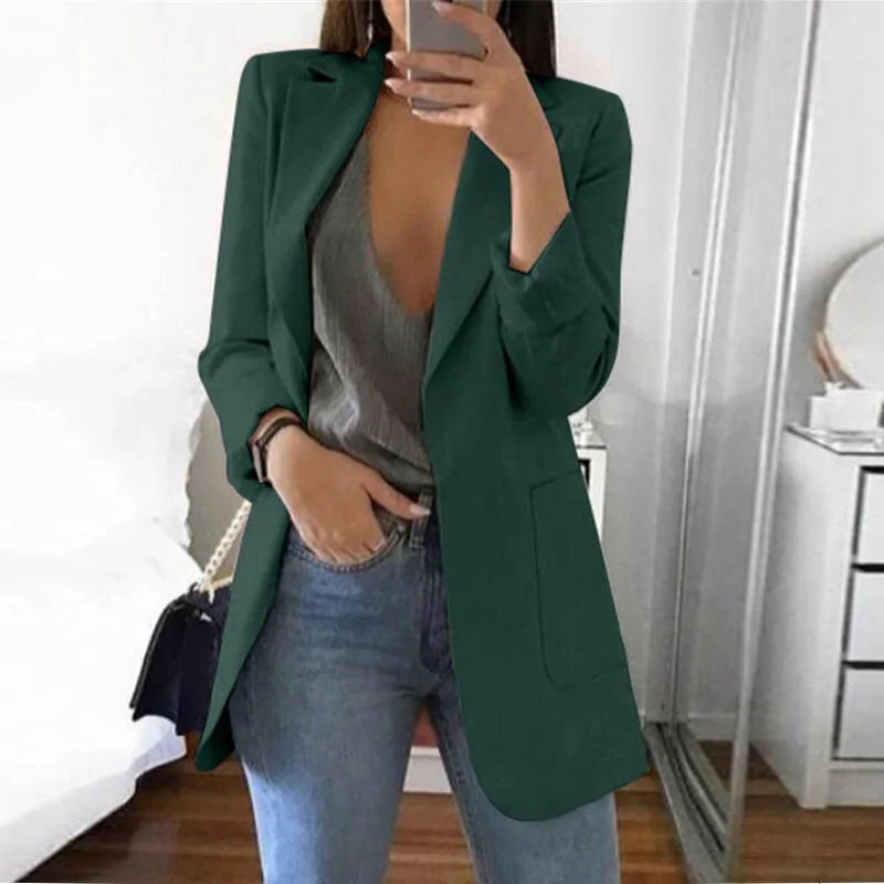 Damen Blazer Elegant Business Casual für Büro und Alltag-Dunkelgrün-S-Luzern Mode