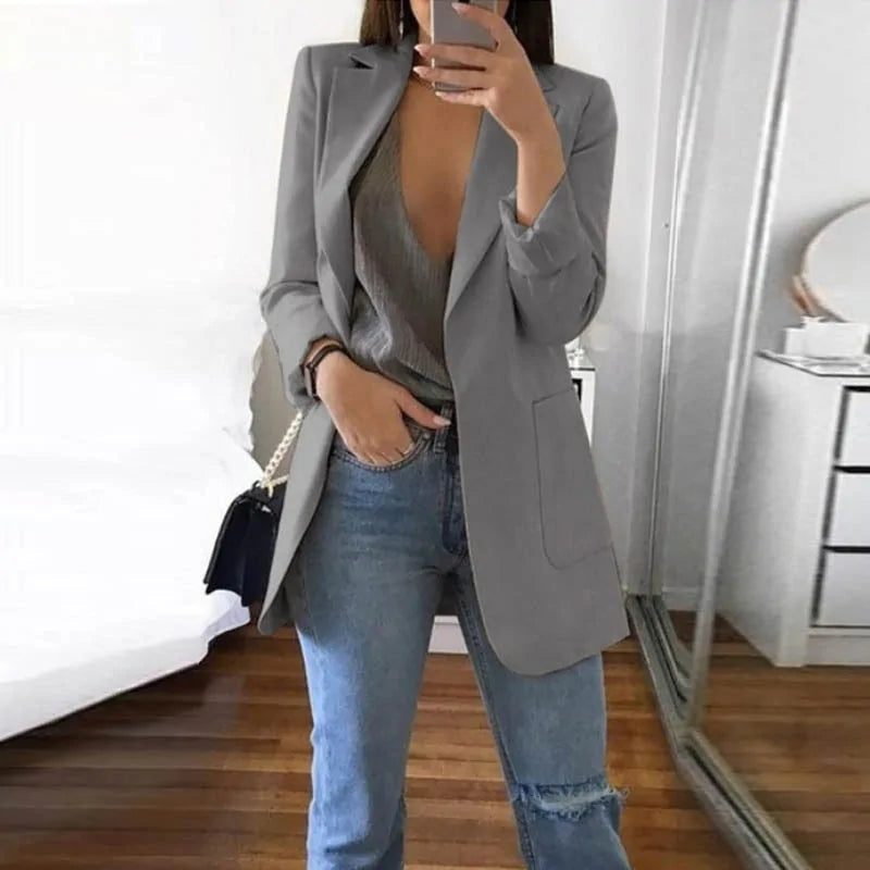 Damen Blazer Elegant Business Casual für Büro und Alltag-Grau-S-Luzern Mode