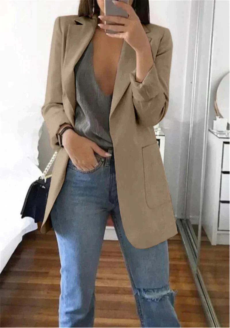 Damen Blazer Elegant Business Casual für Büro und Alltag-Khaki-S-Luzern Mode