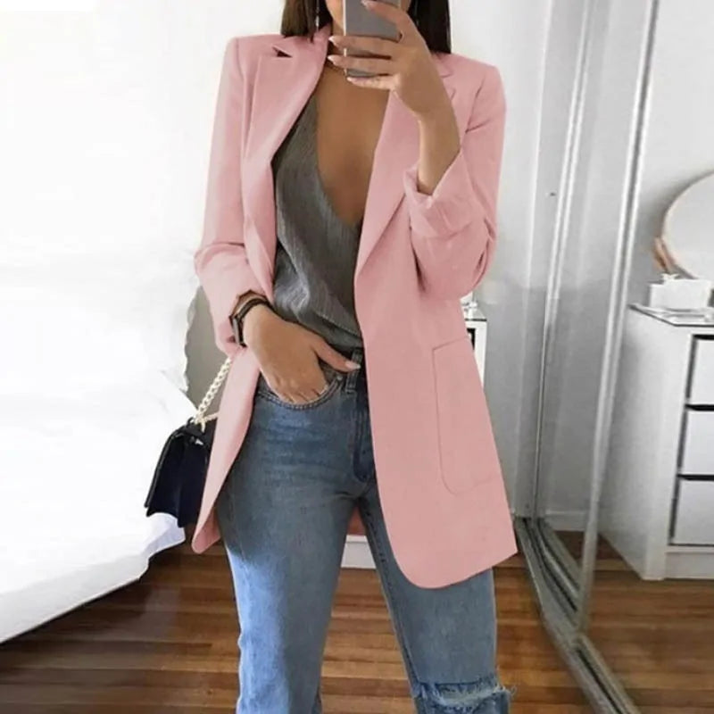 Damen Blazer Elegant Business Casual für Büro und Alltag-Rosa-S-Luzern Mode