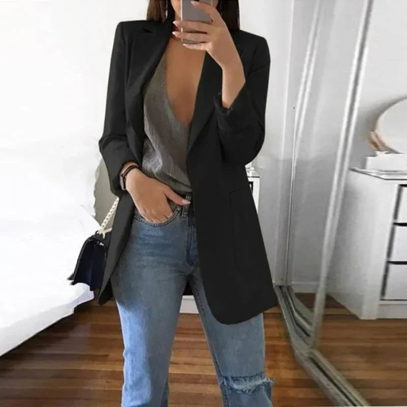 Damen Blazer Elegant Business Casual für Büro und Alltag-Schwarz-S-Luzern Mode