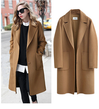 Damen Wollmantel Herbst Wintermode Eleganter Schnitt-Braun-M-Luzern Mode