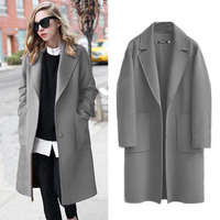 Damen Wollmantel Herbst Wintermode Eleganter Schnitt-Grau-M-Luzern Mode