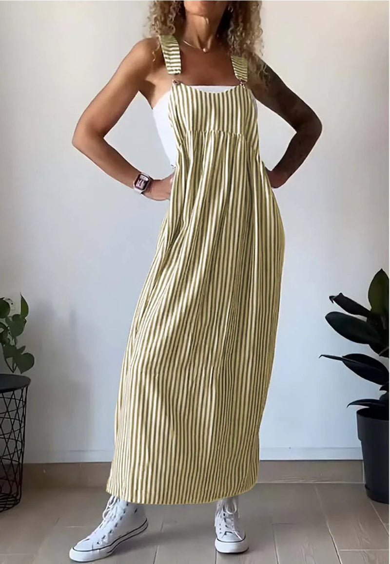 Casual Jumpsuit Damen | Streifen Look | Trendy | Locker | Alltag | Sommerstyle-Gelb-S-Luzern Mode