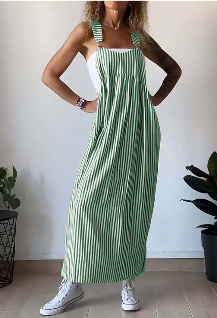 Casual Jumpsuit Damen | Streifen Look | Trendy | Locker | Alltag | Sommerstyle-Grün-S-Luzern Mode