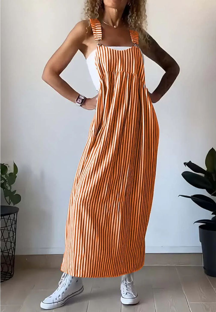 Casual Jumpsuit Damen | Streifen Look | Trendy | Locker | Alltag | Sommerstyle-Orange-S-Luzern Mode