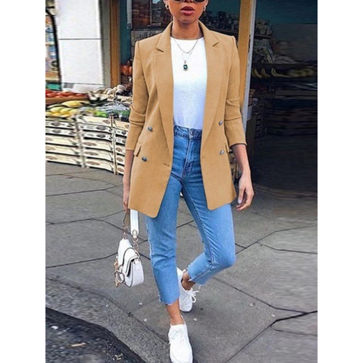 Damen Blazer Doppelreihig Elegant Business Look-Braun-S-Luzern Mode
