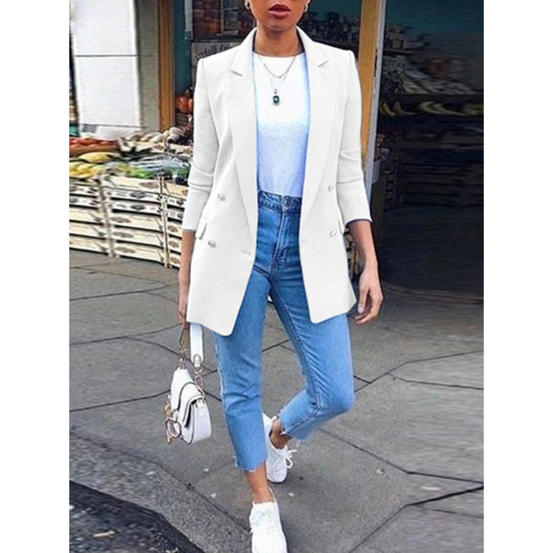 Damen Blazer Doppelreihig Elegant Business Look-Weiß-S-Luzern Mode