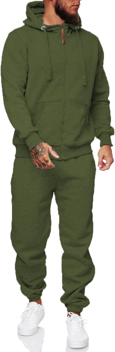 Herren Jogginganzug Kapuzenpullover Set Freizeitmode-Armeegrün-S-Luzern Mode