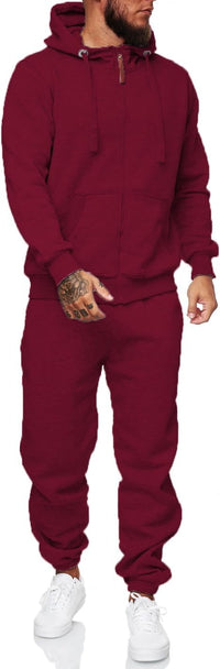 Herren Jogginganzug Kapuzenpullover Set Freizeitmode-Bordeauxrot-S-Luzern Mode