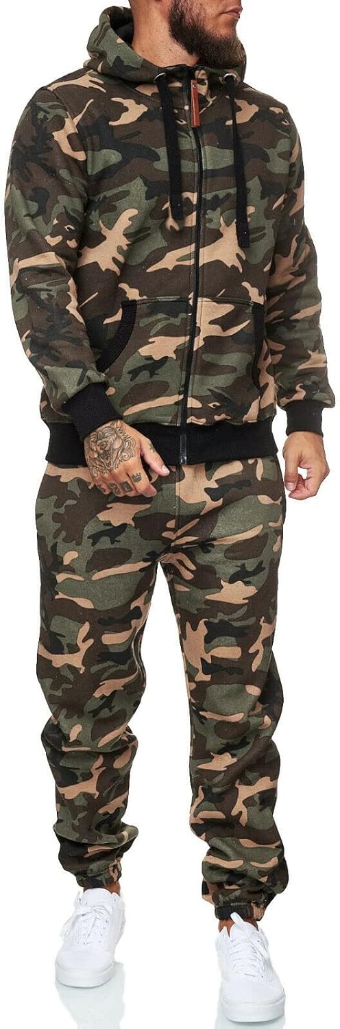 Herren Jogginganzug Kapuzenpullover Set Freizeitmode-Grün Camouflage-S-Luzern Mode