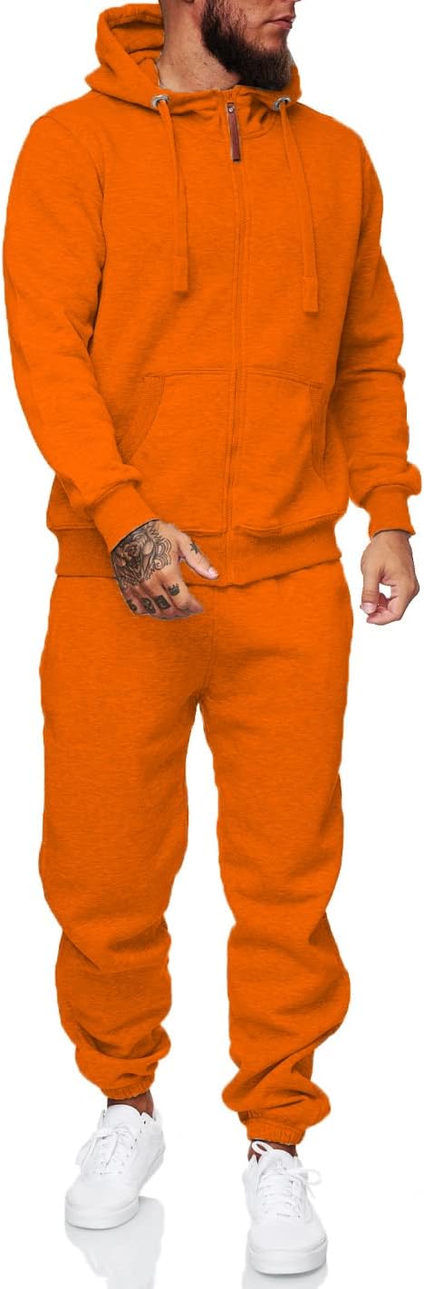 Herren Jogginganzug Kapuzenpullover Set Freizeitmode-Orange-S-Luzern Mode