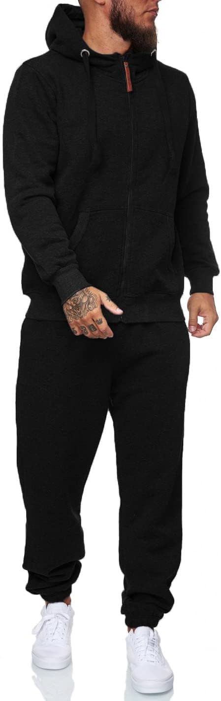 Herren Jogginganzug Kapuzenpullover Set Freizeitmode-Schwarz-S-Luzern Mode