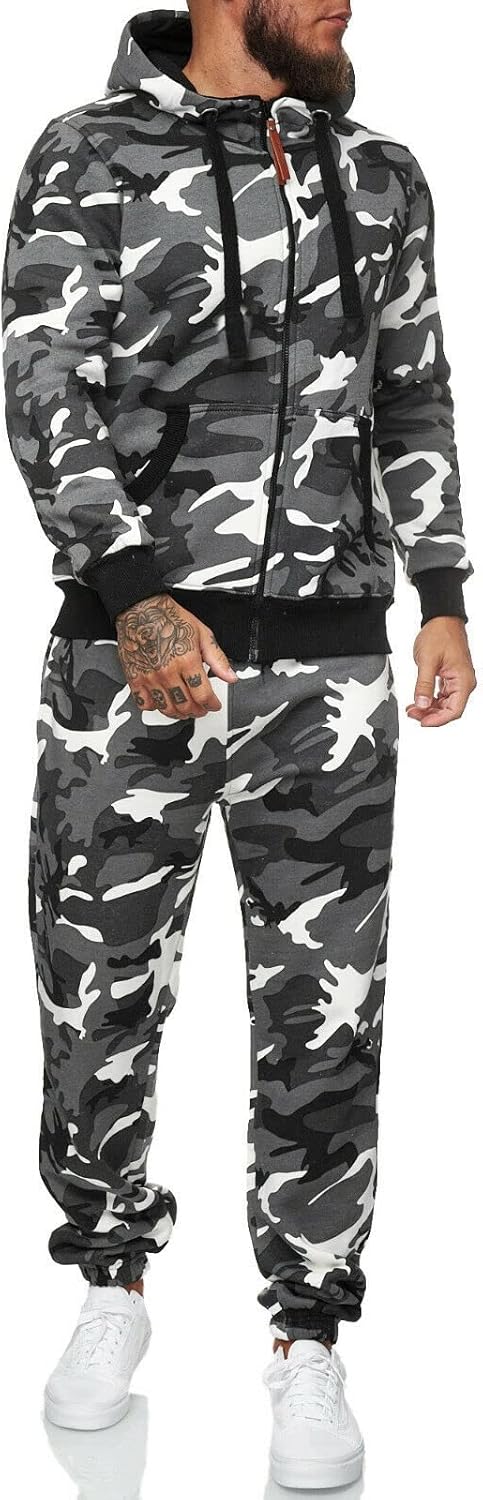 Herren Jogginganzug Kapuzenpullover Set Freizeitmode-Weiß Camouflage-S-Luzern Mode