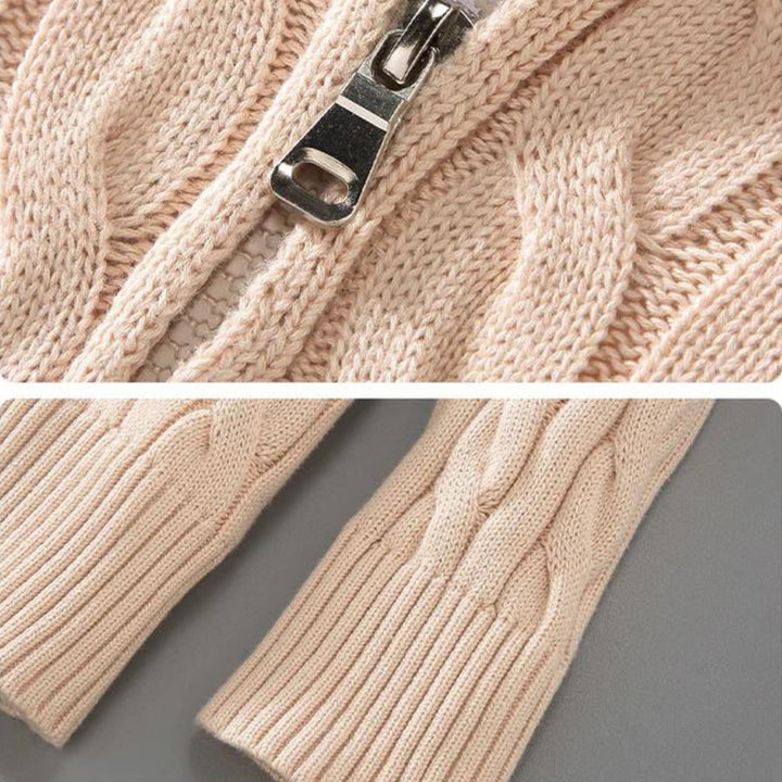 Herren Strickpullover mit Reißverschluss und Zopfmuster-Luzern Mode