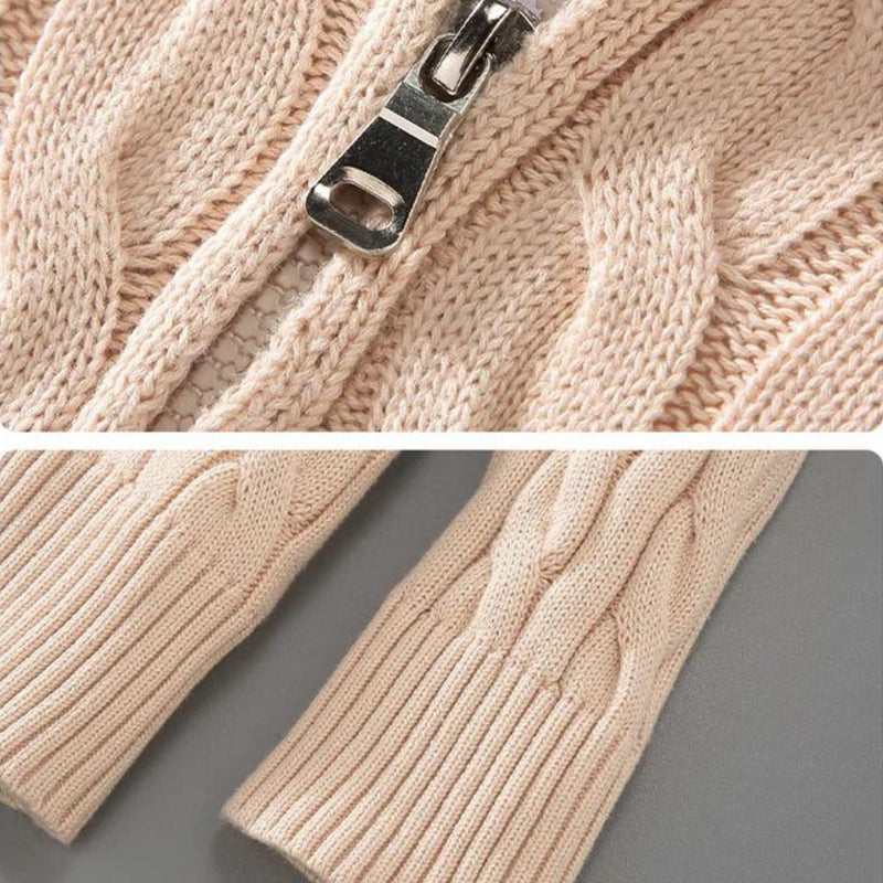 Herren Strickpullover mit Reißverschluss und Zopfmuster-Luzern Mode