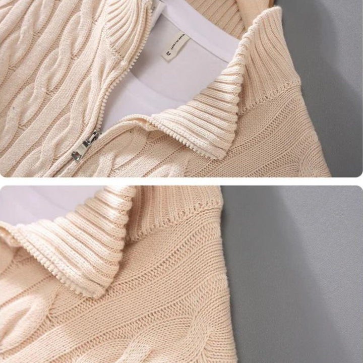 Herren Strickpullover mit Reißverschluss und Zopfmuster-Luzern Mode