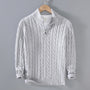 Herren Strickpullover mit Reißverschluss und Zopfmuster-Grau-XS-Luzern Mode