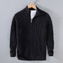 Herren Strickpullover mit Reißverschluss und Zopfmuster-Schwarz-XS-Luzern Mode