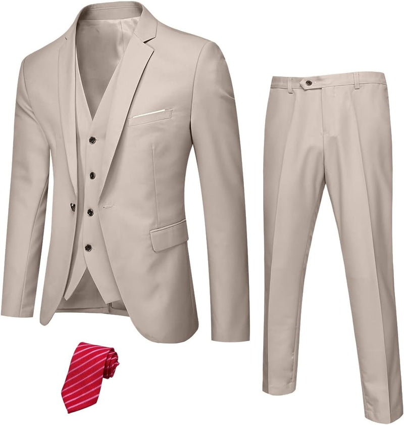 Herren Anzug Set mit Weste und Krawatte für Business-Beige (Stretch)-XS-Luzern Mode