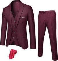 Herren Anzug Set mit Weste und Krawatte für Business-Bordeaux (Stretch)-XS-Luzern Mode