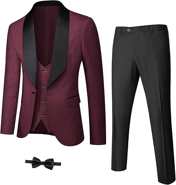 Herren Anzug Set mit Weste und Krawatte für Business-Bordeaux-XS-Luzern Mode