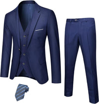 Herren Anzug Set mit Weste und Krawatte für Business-Dunkelblau (Stretch)-XS-Luzern Mode