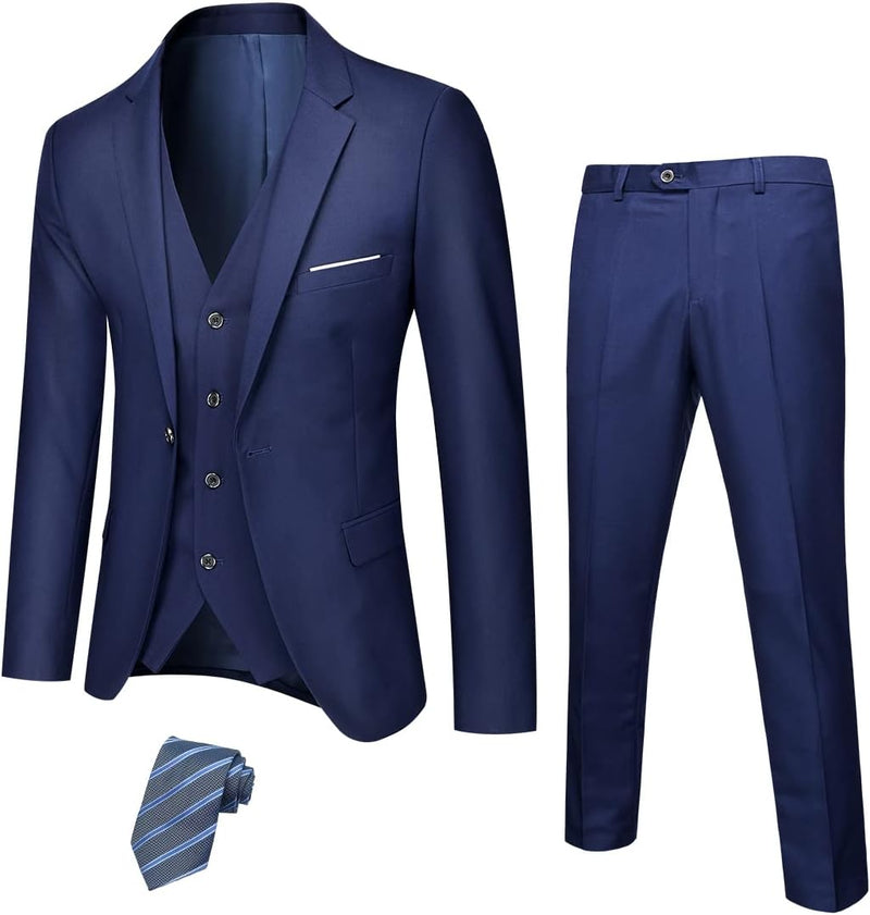 Herren Anzug Set mit Weste und Krawatte für Business-Dunkelblau (Stretch)-XS-Luzern Mode