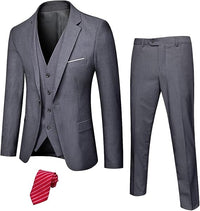 Herren Anzug Set mit Weste und Krawatte für Business-Dunkelgrün (Stretch)-XS-Luzern Mode