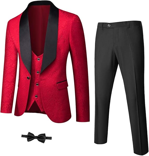Herren Anzug Set mit Weste und Krawatte für Business-Rot-XS-Luzern Mode