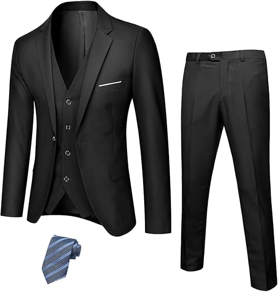 Herren Anzug Set mit Weste und Krawatte für Business-Schwarz (Stretch)-XS-Luzern Mode