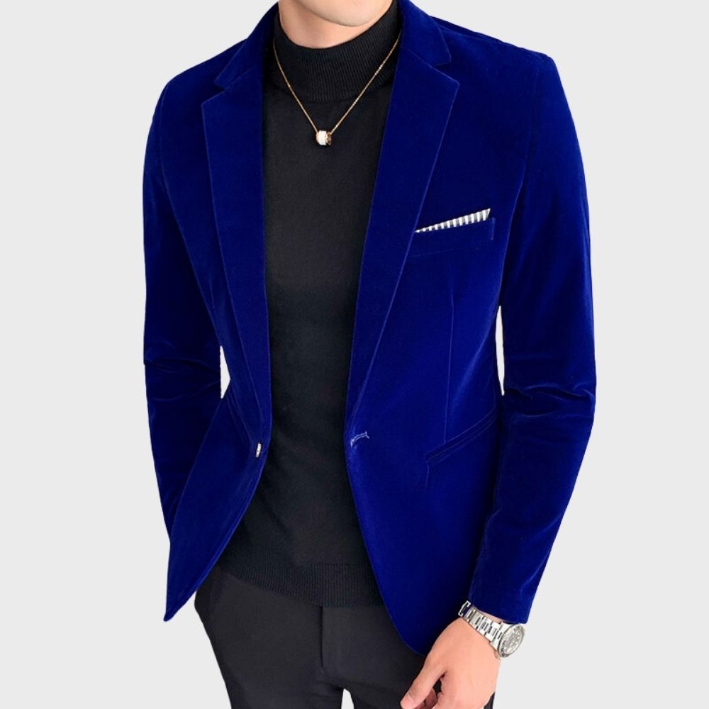 Herren Samt Blazer für elegante Anlässe und Events-Blau-M-Luzern Mode