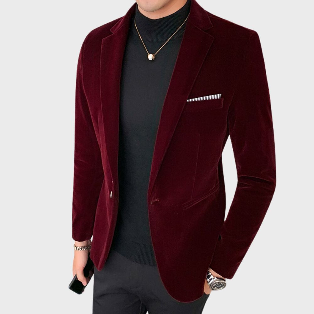 Herren Samt Blazer für elegante Anlässe und Events-Bordeauxrot-M-Luzern Mode