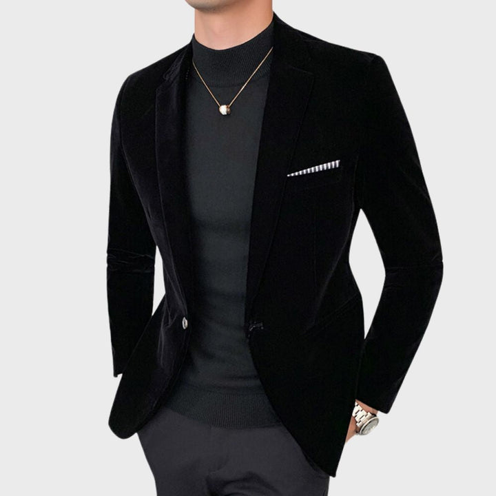 Herren Samt Blazer für elegante Anlässe und Events-Schwarz-M-Luzern Mode