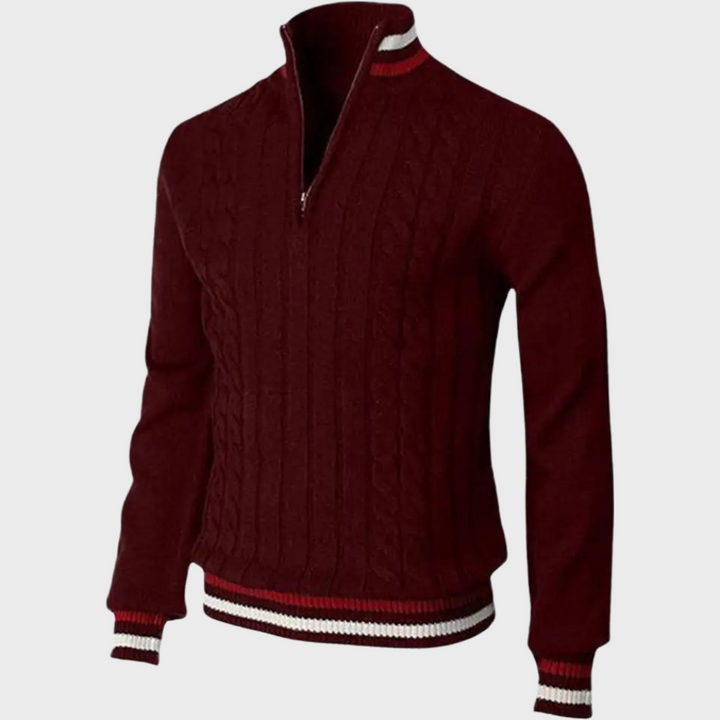 Herren Strickpullover mit Reißverschluss und Streifenmuster-Bordeaux-S-Luzern Mode