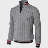 Herren Strickpullover mit Reißverschluss und Streifenmuster-Grau-S-Luzern Mode