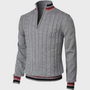 Herren Strickpullover mit Reißverschluss und Streifenmuster-Grau-S-Luzern Mode