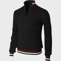 Herren Strickpullover mit Reißverschluss und Streifenmuster-Schwarz-S-Luzern Mode