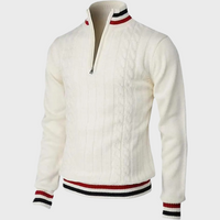 Herren Strickpullover mit Reißverschluss und Streifenmuster-Weiß-S-Luzern Mode