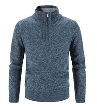 Herren Strickpullover mit Reißverschluss und Stehkragen-Blau-M-Luzern Mode