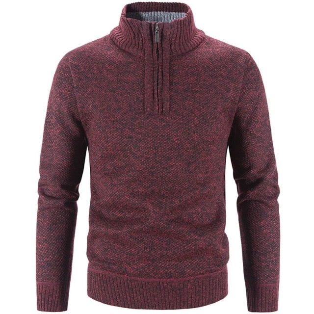 Herren Strickpullover mit Reißverschluss und Stehkragen-Bordeauxrot-M-Luzern Mode