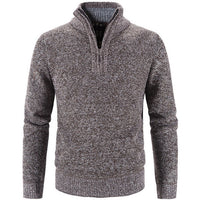 Herren Strickpullover mit Reißverschluss und Stehkragen-Braun-M-Luzern Mode