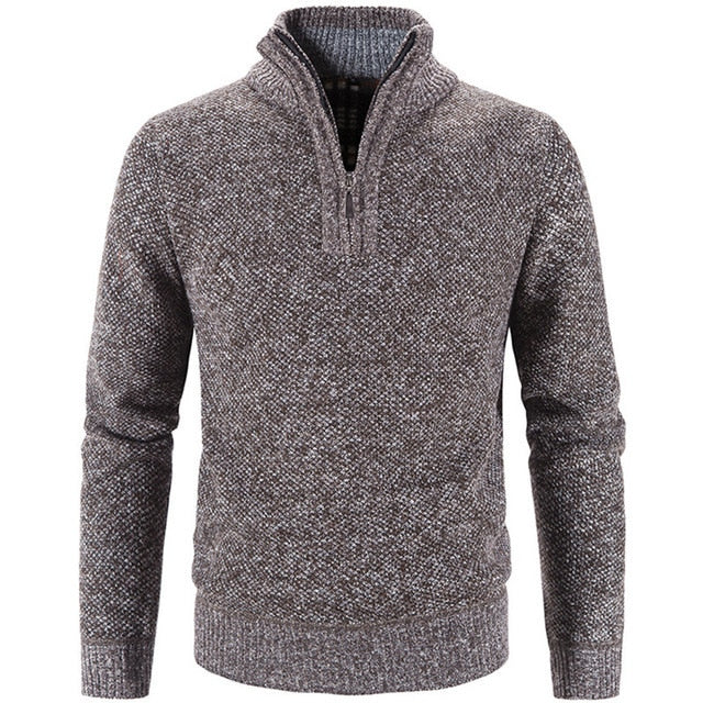 Herren Strickpullover mit Reißverschluss und Stehkragen-Braun-M-Luzern Mode