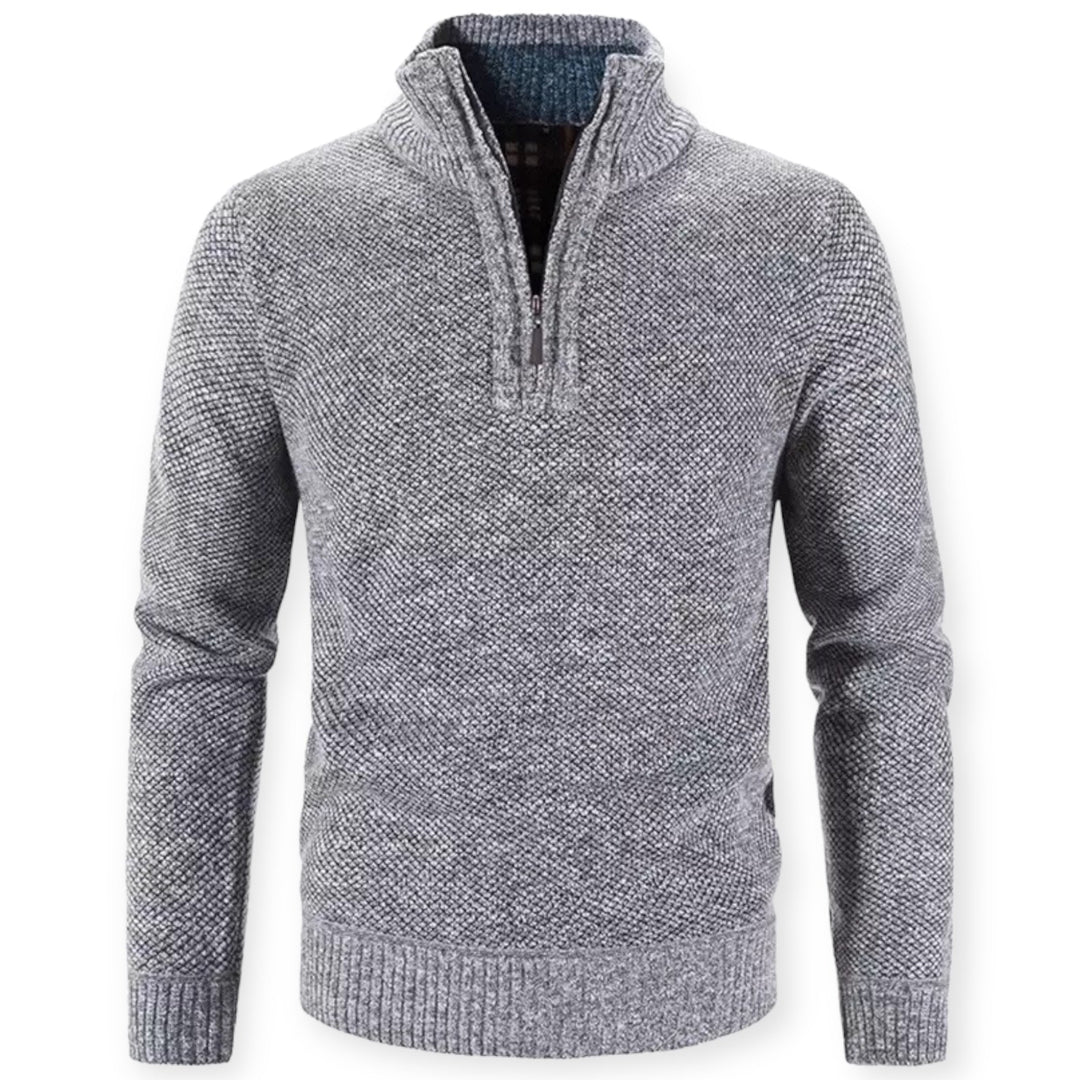 Herren Strickpullover mit Reißverschluss und Stehkragen-Grau-M-Luzern Mode
