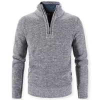 Herren Strickpullover mit Reißverschluss und Stehkragen-Grau-M-Luzern Mode